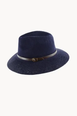 Headwear^Cherry Red Adjustable Knit Leather Band Fedora Navy