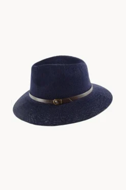 Headwear^Cherry Red Adjustable Knit Leather Band Fedora Navy