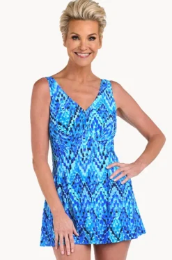 One Pieces^Maxine Artisan Ikat Empire Swim Dress Blue