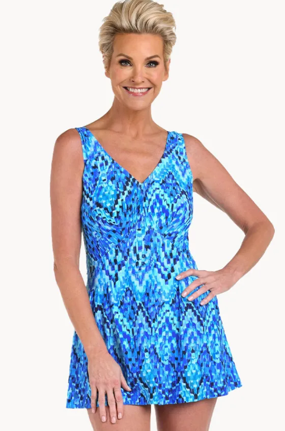 One Pieces^Maxine Artisan Ikat Empire Swim Dress Blue