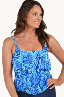 Tankini Tops^Maxine Artisan Ikat Tiered Tankini Separate Blue