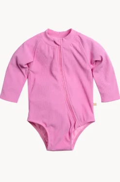 Rashies & Sunsuits|Rashies & Sunsuits^Tini Togs Baby Girls Long Sleeve Zip Sunsuit Marshmallow
