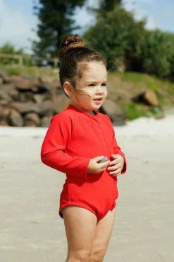 Rashies & Sunsuits|Rashies & Sunsuits^Tini Togs Baby Girls Long Sleeve Zip Sunsuit Chilli red