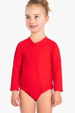 Rashies & Sunsuits|Rashies & Sunsuits^Tini Togs Baby Girls Long Sleeve Zip Sunsuit Chilli red