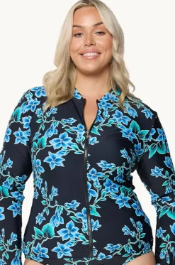 Rashies & Sunsuits^Capriosca Bahamas Blue Long Sleeve Suntop Black/blue