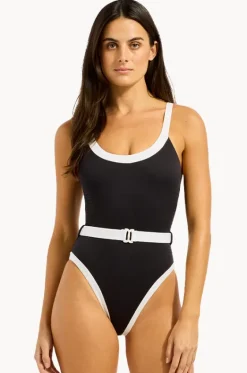 One Pieces^Seafolly Bandwave Belted Retro Tank One Piece BLACK