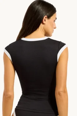 Rashies & Sunsuits^Seafolly Bandwave Cap Sleeve Suntop Black