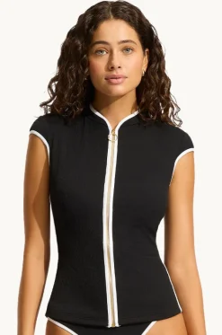 Rashies & Sunsuits^Seafolly Beach Bound Cap Sleeve Suntop Black
