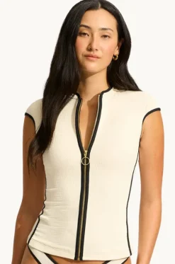 Rashies & Sunsuits^Seafolly Beach Bound Cap Sleeve Suntop Ecru