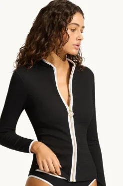 Rashies & Sunsuits^Seafolly Beach Bound Long Sleeve Suntop Black