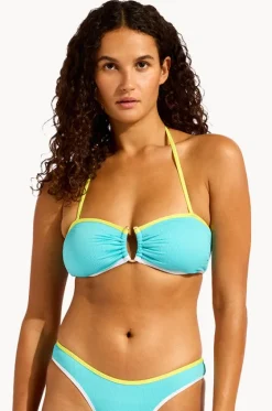 Bikini Tops^Seafolly Beach Bound Ring Front Bandeau Atoll blue