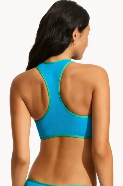 Bikini Tops^Seafolly Beach Bound Zip Front Action Back Tank Turquoise