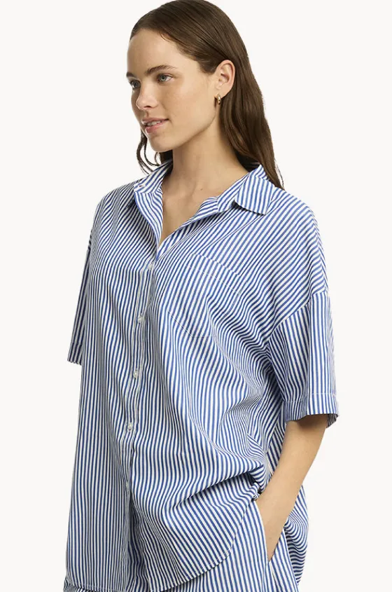 Tops^Sea Level Boathouse Aloha Shirt Blue