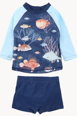 Rashies & Sunsuits|Rashies & Sunsuits^Minihaha Boys Aiden Fish Suntop Set Navy