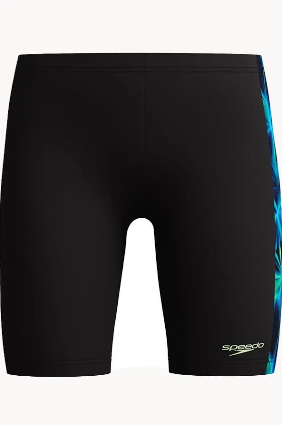 Jammers|Jammers^Speedo Boys Allover Print Panel Jammer Black/green