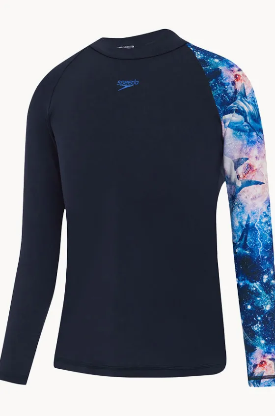 Rashies^Speedo Boys Digi Long Sleeve Suntop Navy/blue