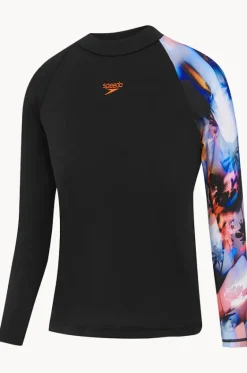 Rashies^Speedo Boys Digi Long Sleeve Suntop Black/red