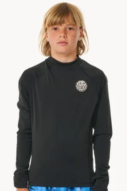 Rashies^Rip Curl Boys Icons Brushed Long Sleeve Suntop Black