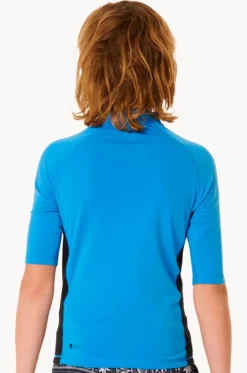 Rashies^Rip Curl Boys Icons Brushed Short Sleeve Suntop Blue