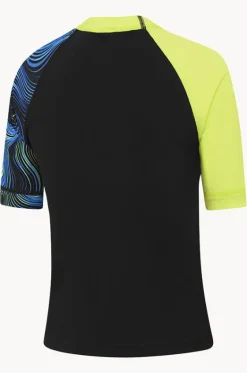 Rashies^Speedo Boys Logo Short Sleeve Suntop Black/green