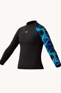 Rashies^Speedo Boys Print Long Sleeve Suntop Black/green