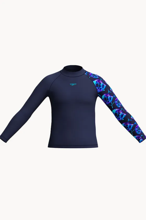 Rashies^Speedo Boys Print Long Sleeve Suntop Peacoat