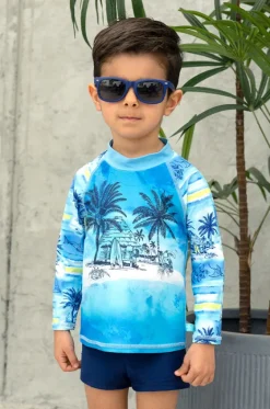 Rashies & Sunsuits^Salty Ink Boys Shipwrecked Long Sleeve Suntop Set Blue/navy