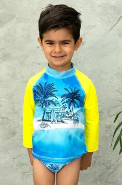 Rashies & Sunsuits^Salty Ink Boys Shipwrecked Long Sleeve Suntop Blue/yellow