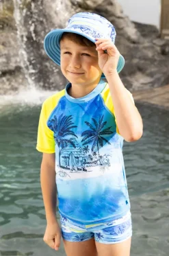 Hats^Salty Ink Boys Shipwrecked Reversible Sunhat Ocean