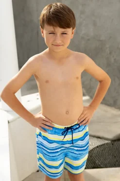 Boardshorts^Salty Ink Boys Shipwrecked Stripe Boardshort Blue/yellow