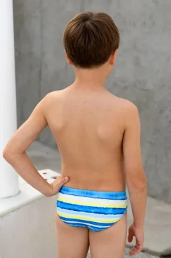 Briefs^Salty Ink Boys Shipwrecked Stripe Racer Brief Blue/yellow