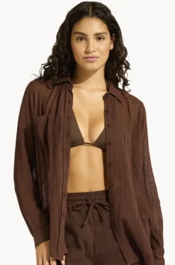 Tops^Seafolly Breeze Beach Shirt Dark chocolate