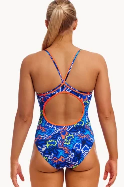 One Pieces^Funkita Broken Hearts Diamond Back One Piece Broken hearts blue