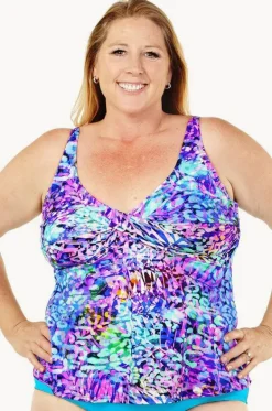 Tankini Tops^T.h.e. Swimwear Caribbean Cruise D/DD Twist Tankini Separate Blue/Pink