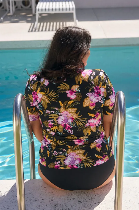 Rashies & Sunsuits^Capriosca Caribbean Short Sleeve Suntop Black/pink