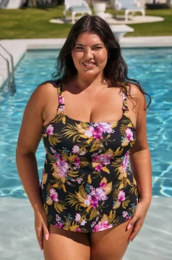 Tankini Tops^Capriosca Caribbean Tank Tankini Separate Black/Pink