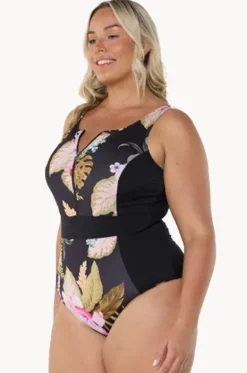 One Pieces^Capriosca Caribbean Zip High Neck One Piece Black/pink