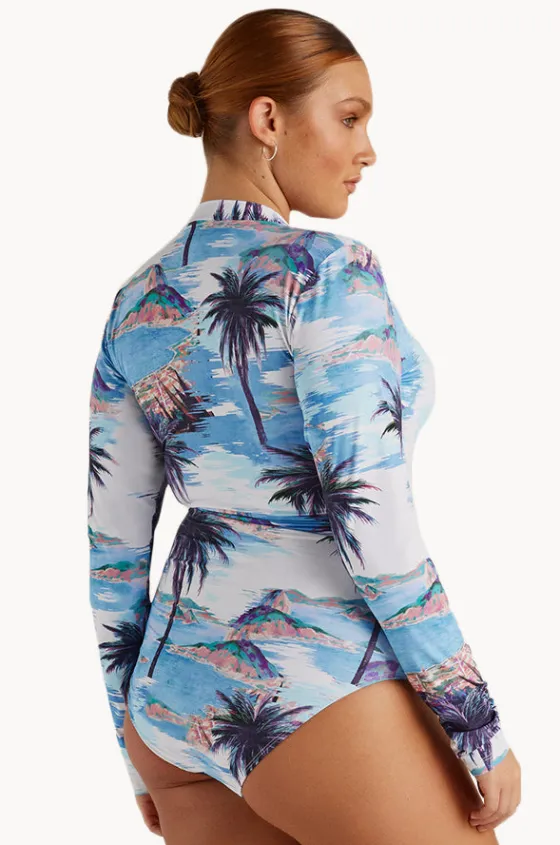 Rashies & Sunsuits^Sunsoaked Cartolina Ruched Long Sleeve Sunsuit Blue/Multi