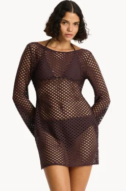 Overswim^Sea Level Castaway Mesh Cover Up Cocoa