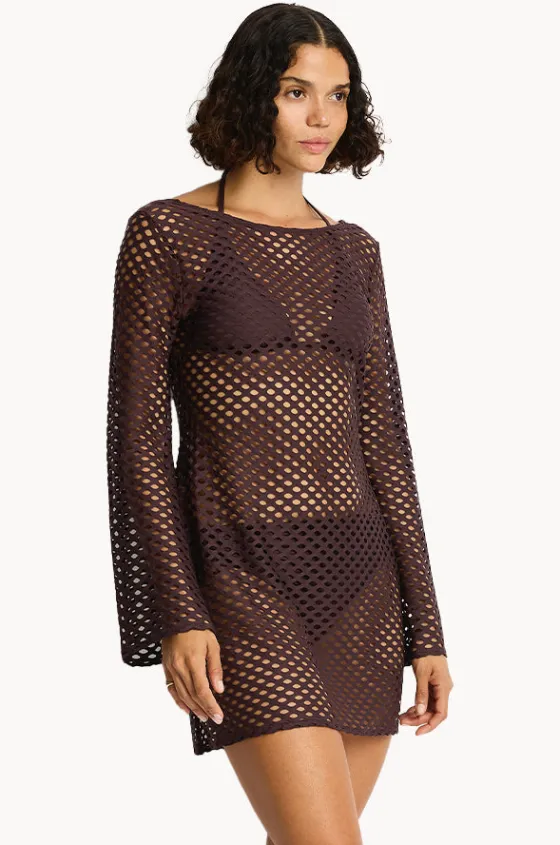 Overswim^Sea Level Castaway Mesh Cover Up Cocoa