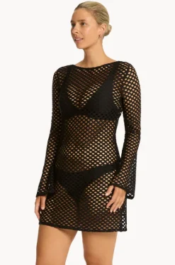 Overswim^Sea Level Castaway Mesh Cover Up Black