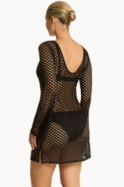 Overswim^Sea Level Castaway Mesh Cover Up Black