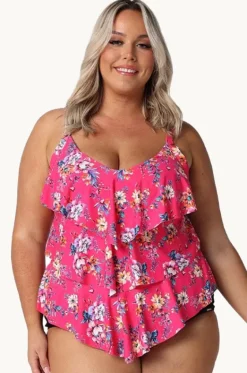Tankini Tops^Capriosca Castaway Tiered Frill Tankini Separate Hot pink