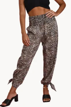 Pants^Go Girl Cheetah Long Rouched Tie Pants Giraffe