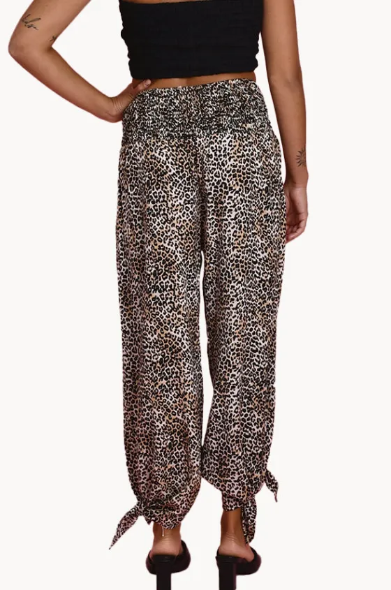 Pants^Go Girl Cheetah Long Rouched Tie Pants Giraffe