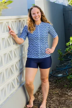 Rashies & Sunsuits^Babes In The Shade Chevron Short Sleeve Suntop Blue