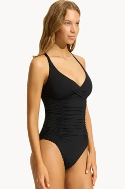 One Pieces^Seafolly Collective Multi Fit Gathered Wrap Front One Piece BLACK