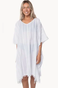 Overswim^Capriosca Cotton V Neck Kaftan WHITE
