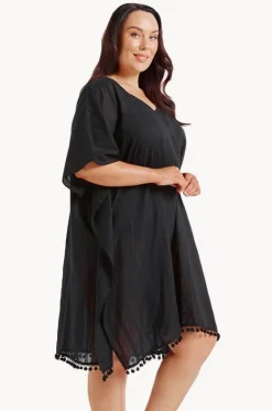 Overswim^Capriosca Cotton V Neck Kaftan BLACK