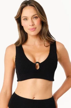 Bikini Tops^Une Piece Crinkle Classic Ring V Neck Bralette Black
